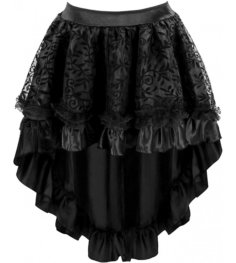 Bustiers & Corsets Women's Lace Steampunk Gothic Vintage Satin High Low Midi Skirt with Zipper - Black - CY182I3YYDT $20.27