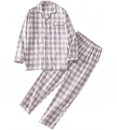 Sleep Sets Men Shorts Plaid Long-Sleeve 2 Piece Basic Cotton Pajamas Lounge Set - 6 - CZ18SG2DE04 $48.54