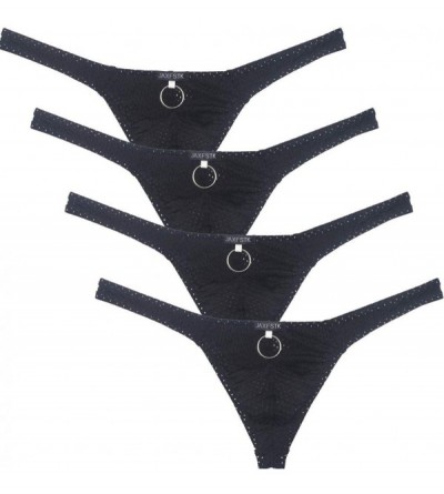 G-Strings & Thongs Sexy Men's Low Rise Bikini Thong Underwear Iron Hoop T-Back Panties Breathable Tangas - 4-pack Black - C31...