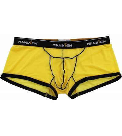 Boxers Men's Bulge Pouch See-Through Sheer Boxer Briefs Shorts Swim Trunks Underwear Swimsuit Bathing Suit - Yellow - CO180SD...