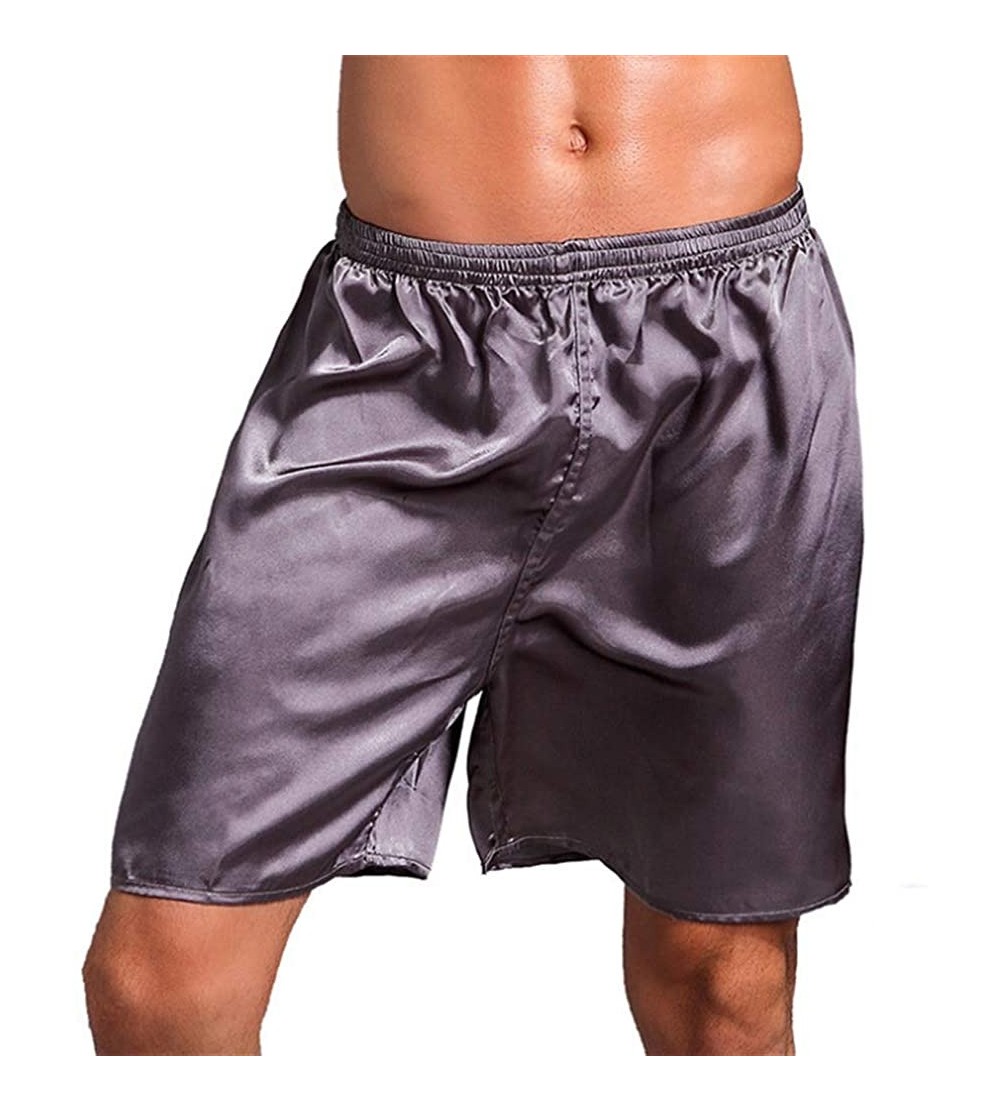 Boxers Men's Satin Boxers Shorts Summer Lounge Underwear Silk Pajamas Shorts Sleepwear Beach Shorts - Grey - CP18Q248O8U $12.86