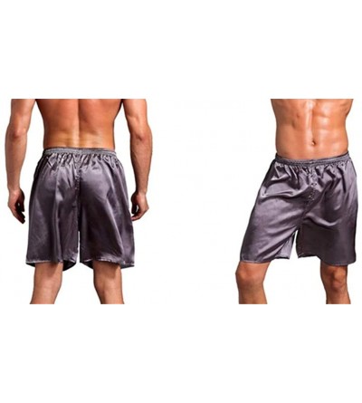 Boxers Men's Satin Boxers Shorts Summer Lounge Underwear Silk Pajamas Shorts Sleepwear Beach Shorts - Grey - CP18Q248O8U $12.86