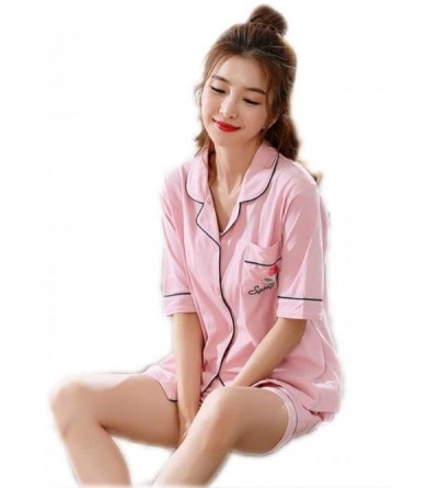 Sleep Sets Thin Pajamas Summer Two-Piece Couple Cotton Large Size Korean Women's Short-Sleeved Shorts Cotton Men's Home Servi...