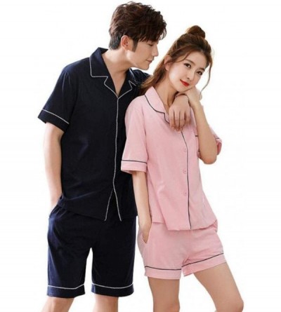 Sleep Sets Thin Pajamas Summer Two-Piece Couple Cotton Large Size Korean Women's Short-Sleeved Shorts Cotton Men's Home Servi...
