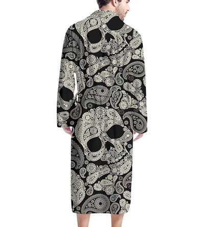 Robes Men's Bathrobe Big and Tall Full Length Sleepwear Long Sleeve Lightweight Pajama Shawl Robe with Pockets Nightgown - Sk...