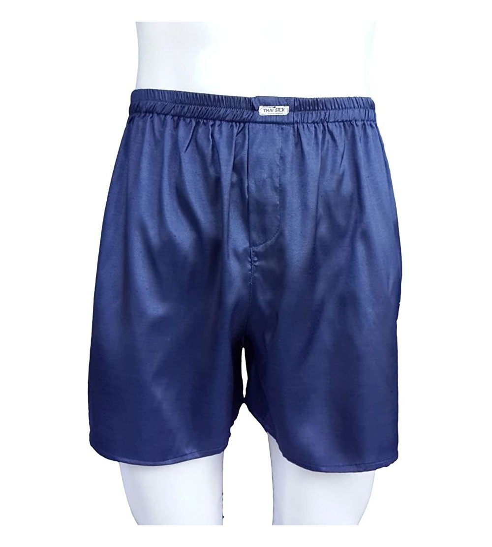 Boxer Briefs Mens Silk Blend Boxer Shorts Underwear Sleepware 21 Color - Navy - CG12M8IBHQT $26.09