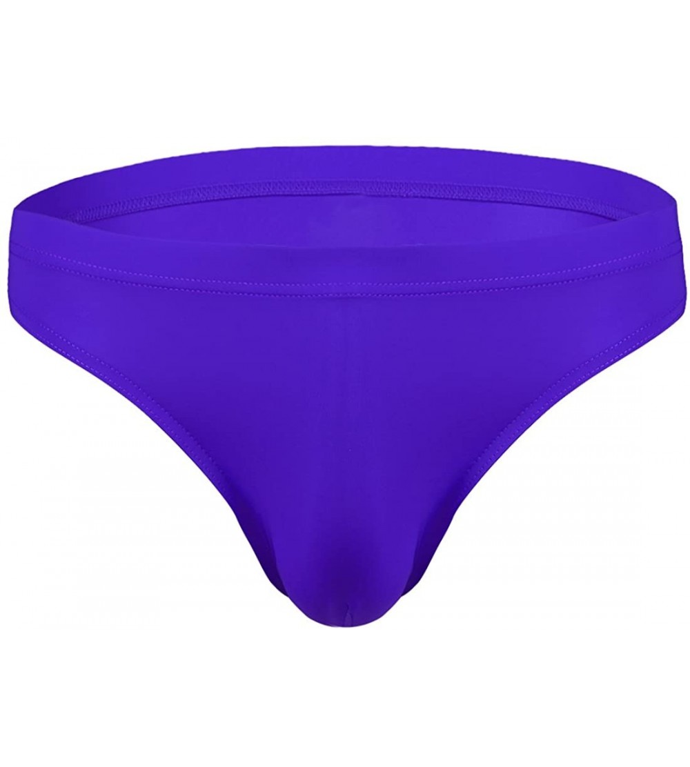 Briefs Men's Soft Solid Color Low Rise Bulge Pouch Bikini Briefs Underwear Seamless Shorts - Blue - CK18XW08KZS $17.94