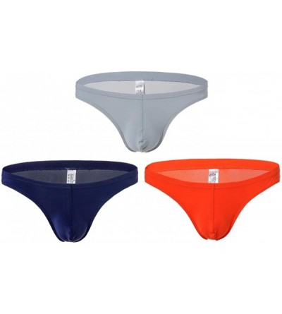 Bikinis Men's 3-Pack Underwear Stretch Breathable Ice Silk Bikini Briefs - Nav+gry+ora - CL192NZ9QGR $22.33