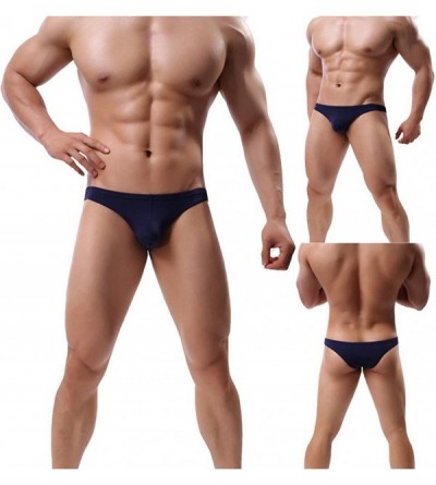 Bikinis Men's 3-Pack Underwear Stretch Breathable Ice Silk Bikini Briefs - Nav+gry+ora - CL192NZ9QGR $22.33