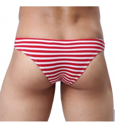 Boxer Briefs Men's Underwear- Stripe Cotton Shorts Men Boxers Low Waist Briefs - Red-b - CT192U8HTAO $9.74