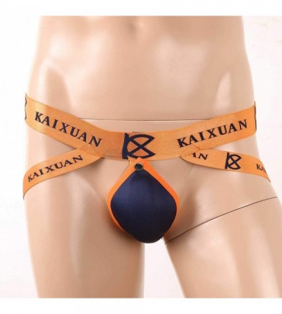 G-Strings & Thongs Men's Bulge Pouch Panties Jocktsrap G-String Thong Enhance Underwear Briefs Lingeries - Orange - C61906YNI...