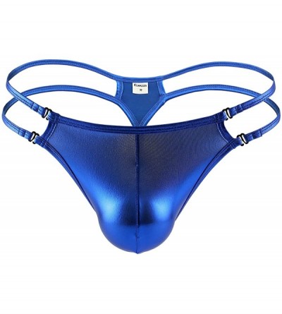 G-Strings & Thongs Men's Shiny Metallic Bulge Pouch G-String Thong Bikini Briefs Strappy Jockstrap Underwear - Sapphire - CS1...