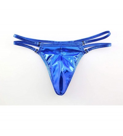 G-Strings & Thongs Men's Shiny Metallic Bulge Pouch G-String Thong Bikini Briefs Strappy Jockstrap Underwear - Sapphire - CS1...