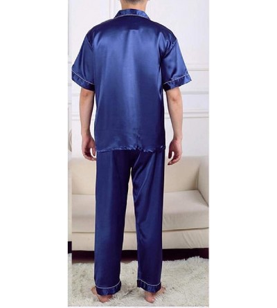 Sleep Sets Mens Lounge Loungewear Silk Comfort Summer Print Pajama Set - 7 - CB18T3UOHOY $30.33