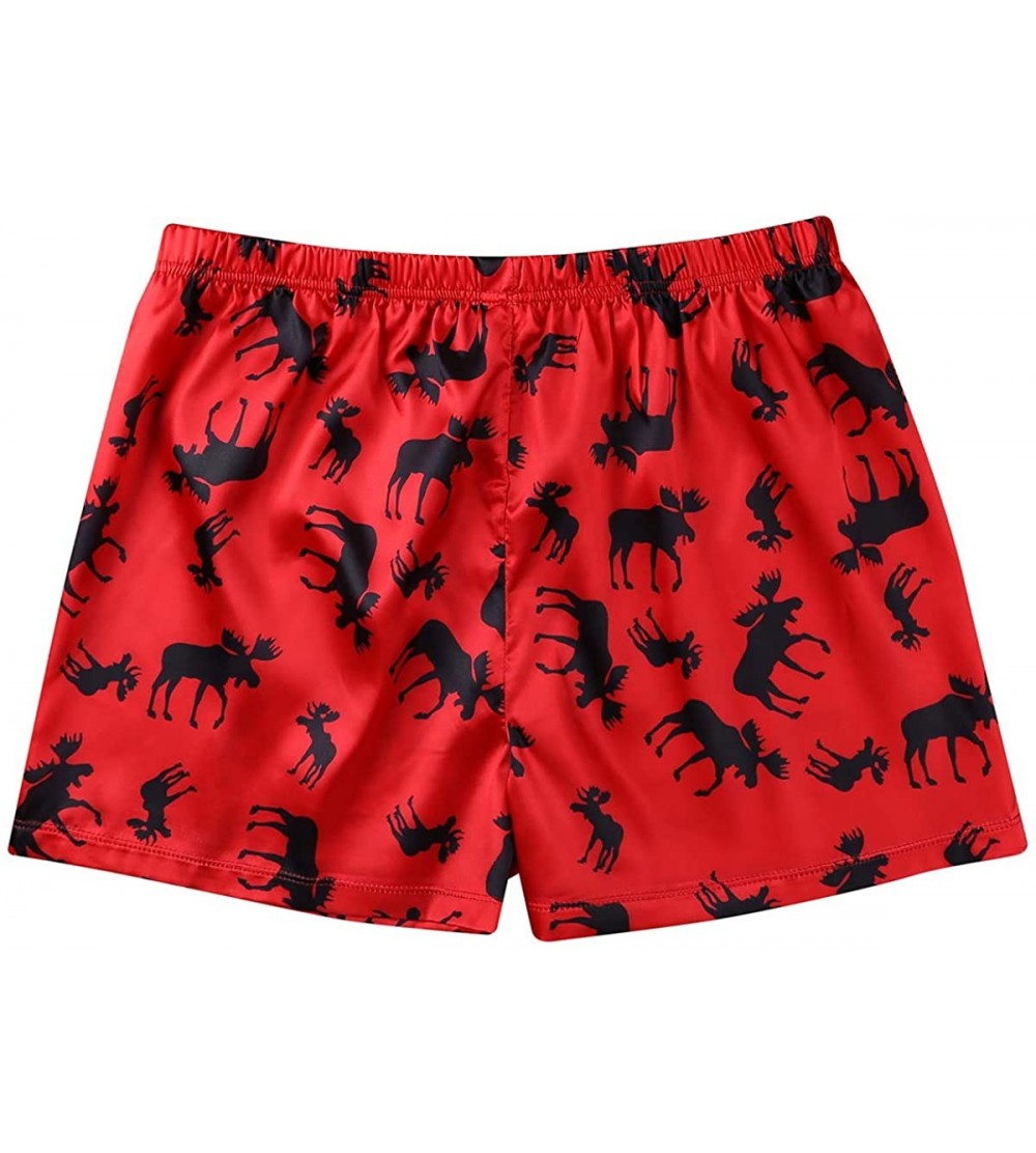 Boxers Men's Frilly Satin Boxers Shorts Silk Summer Lounge Halloween Underwear - Xmas Reindeer - CG18KORH0I2 $16.14