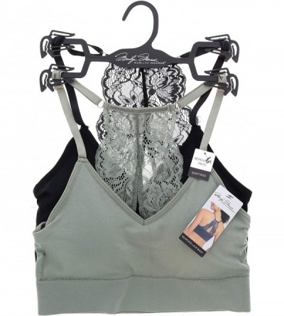 Bras Intimates Women's Sexy Bralette with Lacey Racer Back (2 Bras) - Army Green- Black - CK19C9ZD802 $57.74