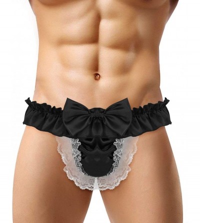 G-Strings & Thongs Sissy Men's Ruffle Frilly Satin Lace Briefs Jockstrap Underwear Crossdress Panties - Black - CQ18L2XC0N9 $...