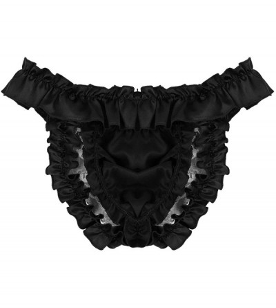 G-Strings & Thongs Sissy Men's Ruffle Frilly Satin Lace Briefs Jockstrap Underwear Crossdress Panties - Black - CQ18L2XC0N9 $...