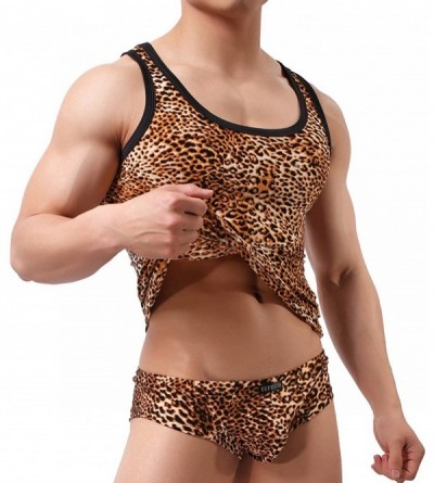 Boxer Briefs Men's Boxer Briefs Low Rise Sexy Leopard Print Underwear Man Shorts Underpants - Tank Top (Yellow) - CZ189OLDZMK...