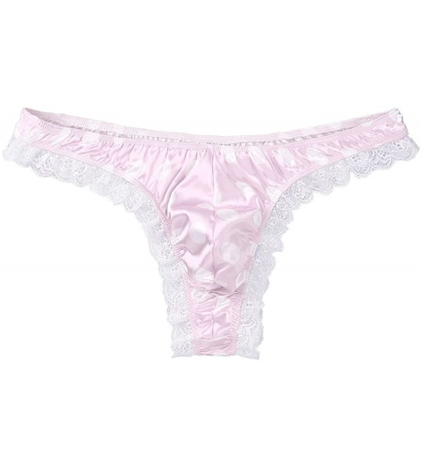 Men's Satin Bikini Briefs Thong Lace Polka Dots Frilly Sissy Pouch ...