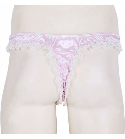 Briefs Men's Satin Bikini Briefs Thong Lace Polka Dots Frilly Sissy Pouch Panties Crossdress Underwear - Pink - CS190ZN5A0Y $...
