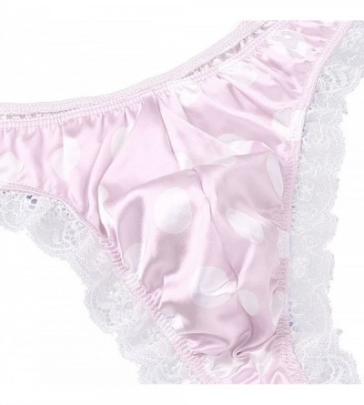 Briefs Men's Satin Bikini Briefs Thong Lace Polka Dots Frilly Sissy Pouch Panties Crossdress Underwear - Pink - CS190ZN5A0Y $...