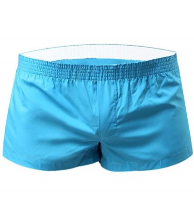 Boxers Men's Trunk Woven Boxers 100% Cotton Leisure Boxer Shorts for Men with Button Fly Underwear - Blue - CT192R7D37Q $19.89