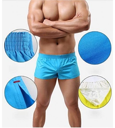 Boxers Men's Trunk Woven Boxers 100% Cotton Leisure Boxer Shorts for Men with Button Fly Underwear - Blue - CT192R7D37Q $19.89