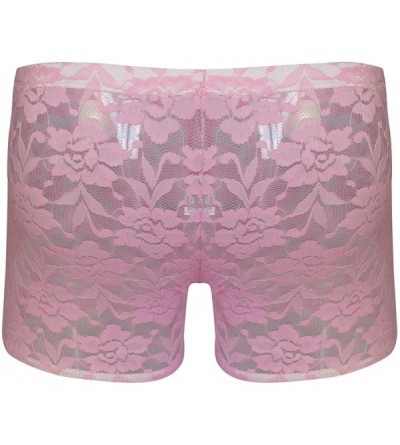 Boxer Briefs Mens Summer Breathable Sheer Lace Floral Boxer Briefs Shorts Underwear - Pink - CY182XNH032 $14.65