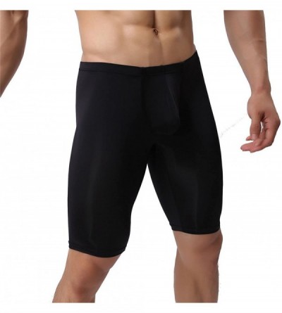 Boxers Men's Long Boxer Briefs Underwear Compression Pants Stretch Base Layer - Black - CH1834HCK2E $15.56