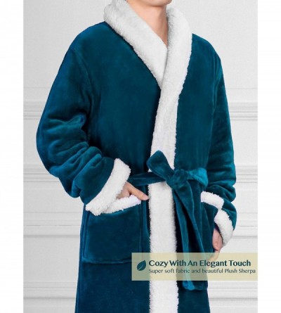 Robes Mens Plush Fleece Robe | Soft- Warm- Spa Bathrobe for Men- Shawl Collar - Sherpa Sea Blue - C318L9ANRKR $25.63