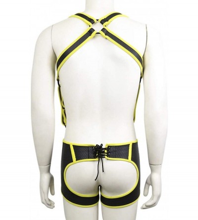 Briefs Men's Hollow Out Panties Harness Bikini Birefs Sexy Bulge Pouch Athletic Underwear - Yellow - CM19DSD927M $28.59
