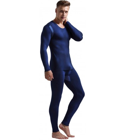 Thermal Underwear Men's Thermal Underwear Set Base Layer Set Tops & Long Johns Thermals Base Layer with Separate Pouch - Navy...