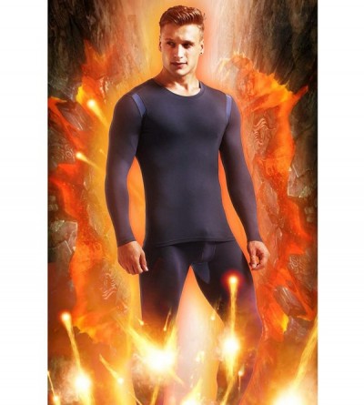 Thermal Underwear Men's Thermal Underwear Set Base Layer Set Tops & Long Johns Thermals Base Layer with Separate Pouch - Navy...