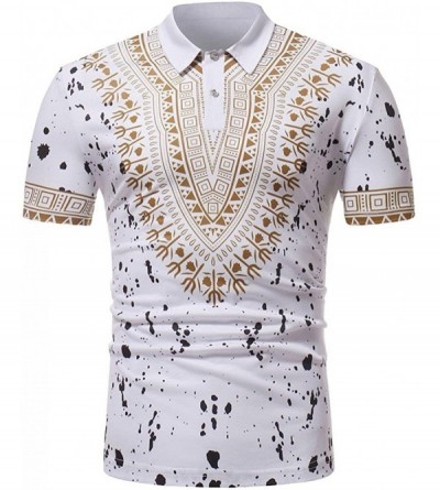 Thermal Underwear Mens African Dashiki Print Polo Shirt Summer Slim Fit Short Sleeve Button Down T-Shirts Blouses Tops - 02-w...