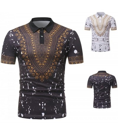 Thermal Underwear Mens African Dashiki Print Polo Shirt Summer Slim Fit Short Sleeve Button Down T-Shirts Blouses Tops - 02-w...