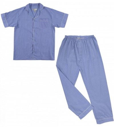Sleep Sets Mens Cotton Stripped Plaid Short Sleeve Long Pants Pajama Set - Grey - CI18KKKKT2C $13.38