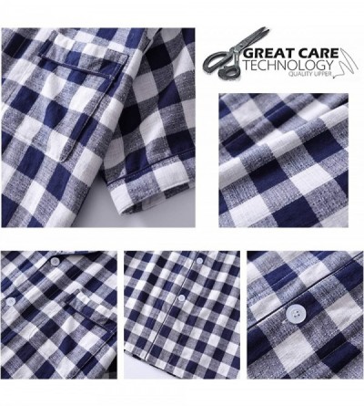 Sleep Sets Men's Pajamas Long Sleeves Set Classic Pockts Sleep Wear Plaid - Short Sleeve Blue - C519809SK8G $39.26