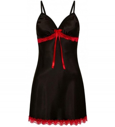 Baby Dolls & Chemises Women Plus Size Lace Bow Lingerie Babydoll Nightwear Sleepskirt Gift Erotic Underwear - Red 5 - C9190G9...
