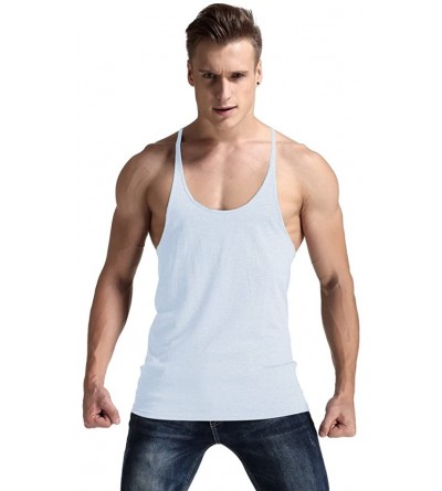 Undershirts Men's Fitness Gym Tank Top Singlet Bodybuilding Stringers Sleeveless Muscle Shirt - White - CZ12K78PX3P $26.51