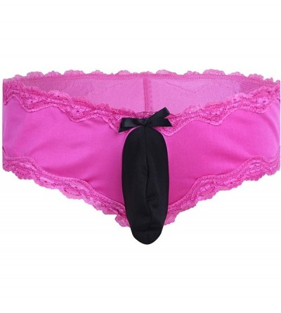 Briefs Men's Lingerie Lace Trim Bikini Briefs Underwear Underpants with Bulge Pouch - Rose - CL187RCLZA6 $9.84