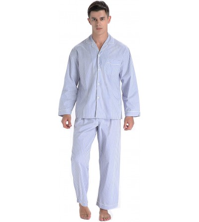 Sleep Sets Men's Cotton Long Sleeve Pajamas- 100% Cotton Pajama Set - Lt Grey Stripes - CN18LGCRDAH $72.99