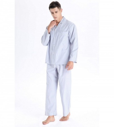 Sleep Sets Men's Cotton Long Sleeve Pajamas- 100% Cotton Pajama Set - Lt Grey Stripes - CN18LGCRDAH $28.48