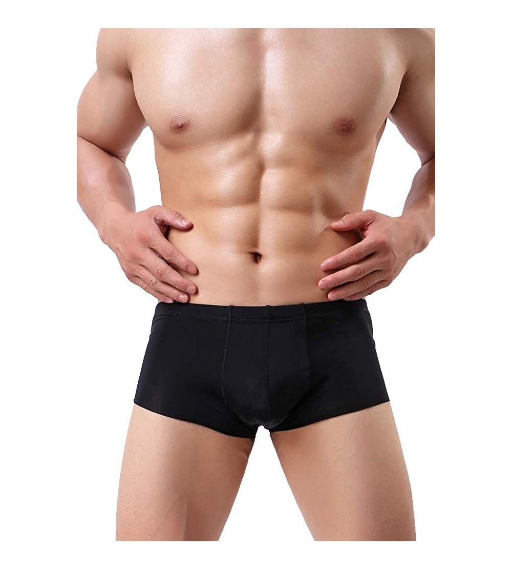 Boxer Briefs Mens Underwear Ice Silk Boxer Briefs Light Weight Boxer Smooth Hipster - Black - CP18H0UG6AR $12.46