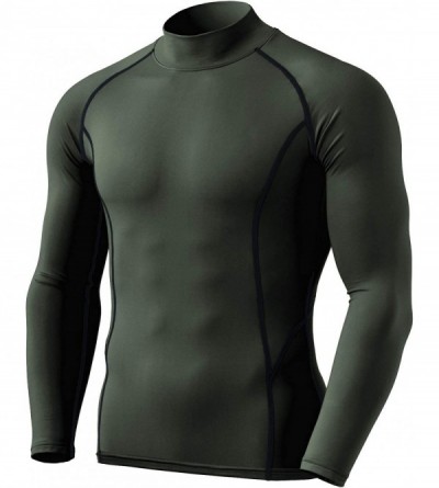 Thermal Underwear Men's Thermal Long Sleeve Compression Shirts- Mock/Turtleneck Winter Sports Running Base Layer Top - Olive ...