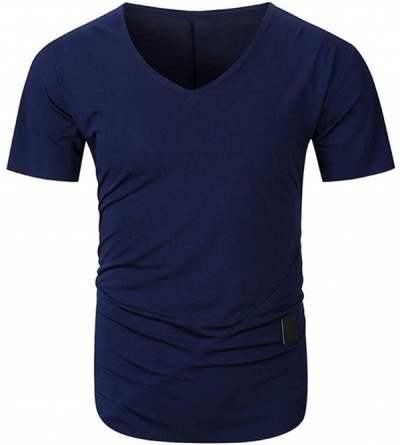 Thermal Underwear Fashion T Shirt Men Summer V Neck Casual Top Slim Short Sleeve Blouse - A Navy - CY18QW2EL5L $24.73