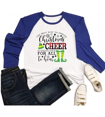 Bustiers & Corsets Women Merry Christmas Baseball T-Shirt | Long Sleeve Letters Print O-Neck Casual Tees - Blue - CU192ICW7YR...