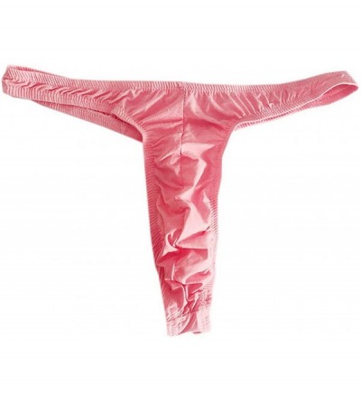 G-Strings & Thongs Men's Underwear Low Waist Seamless Ice Silk Sexy Thong - Pink - CP18AZYMLRM $11.90