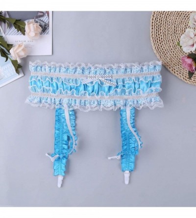 Briefs Men's Satin Ruffled Bikini Briefs Sissy Panties Lingerie Knickers Underwear with Garters - Blue - CU19D3XSOM0 $23.69