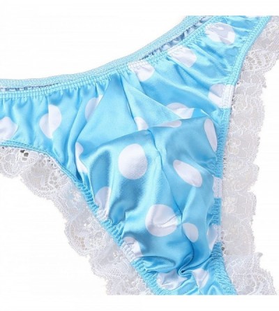 Briefs Sissy Men's Silky Satin Ruffled Frilly Polka Dots Bikini G-String Thong Panties Underwear - Sky Blue Satin - CW18GXQUY...